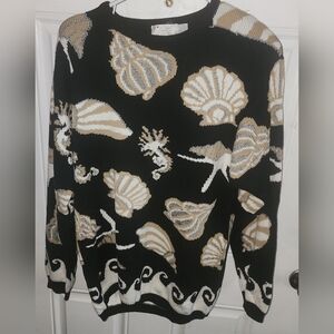 Vintage Berek Under the Sea Novelty Sweater | Seahorse Seashell Art Knit | Size
